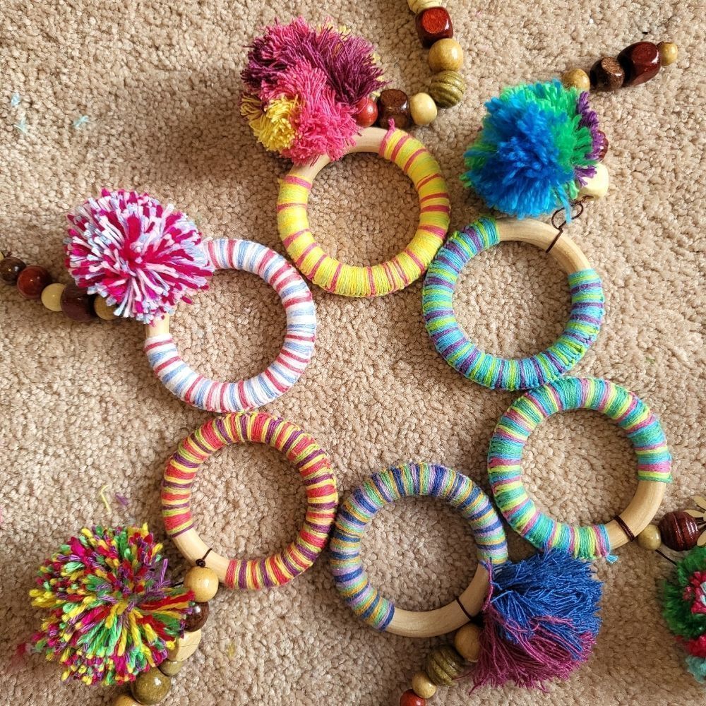 Wooden hoops handmade Keychain knitted crochet pom pom 2nd collection